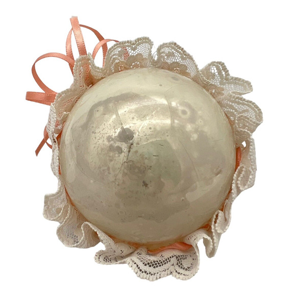 Decorative Ornaments Peach Glam Ribbon Lacy Frosted Ball Heart Roses Clear Glass - Picture 12 of 13